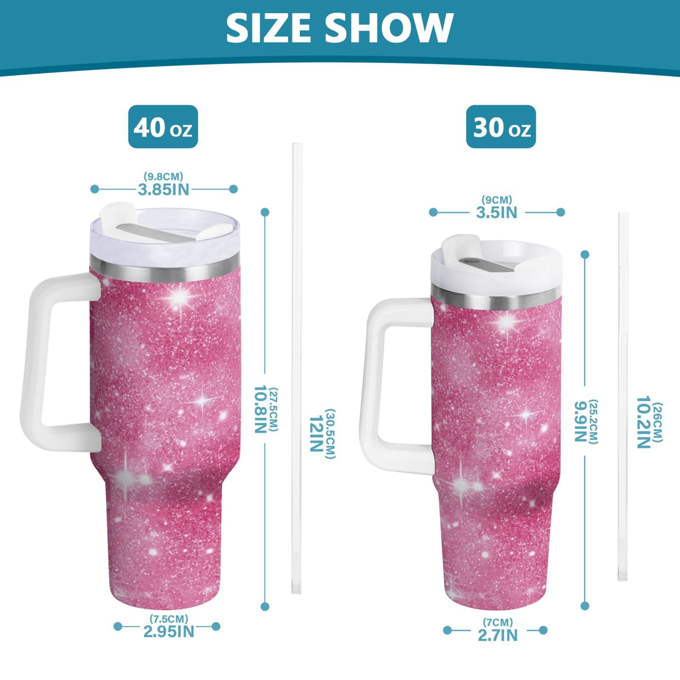 40 oz Insulated Stainless Steel Tumbler Double Wall Stainless Steel Tumbler with 2-Way Drinking Pink Glitter Background - 0Z73