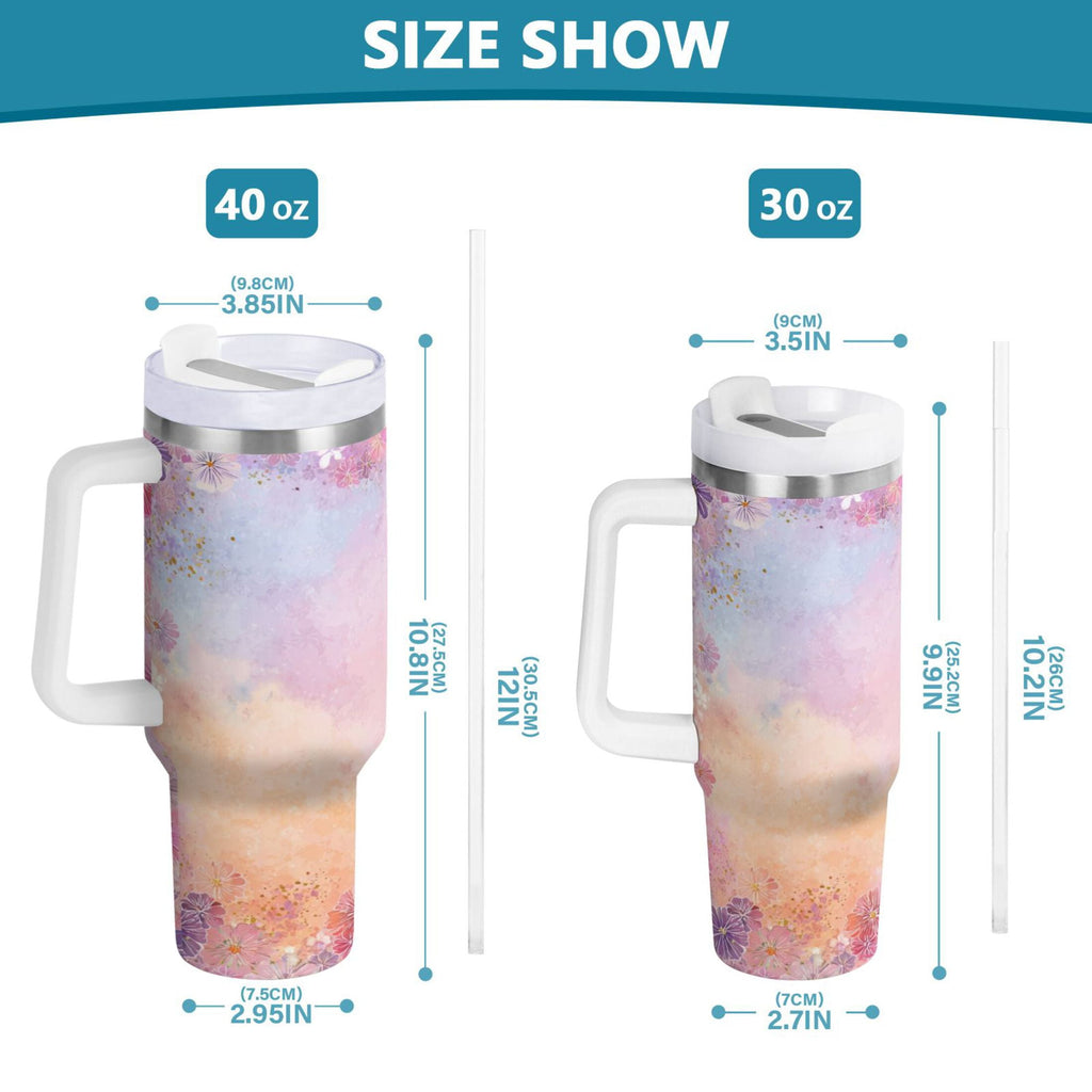 30 oz Insulated Stainless Steel Tumbler Double Wall Stainless Steel Tumbler with 2-Way Drinking Colorful Pastel Floral Pattern - CA88