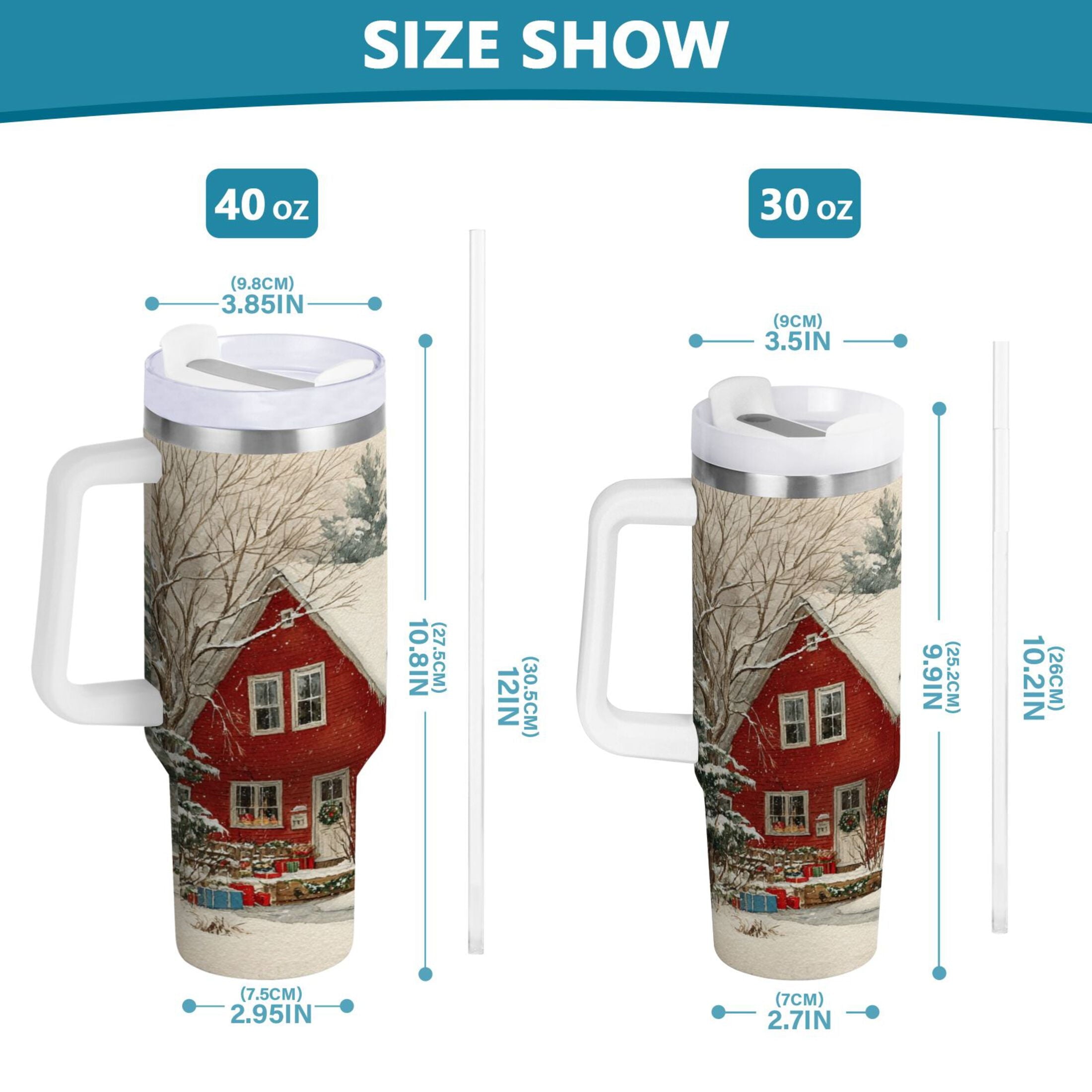 40 oz Insulated Stainless Steel Tumbler Double Wall Stainless Steel Tumbler with 2-Way Drinking House with Snow-covered Roof - WTTX