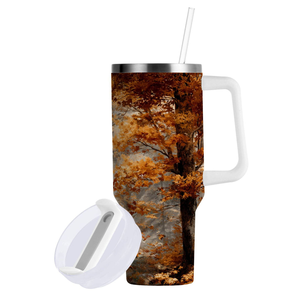 30 oz Insulated Stainless Steel Tumbler Double Wall Stainless Steel Tumbler with 2-Way Drinking Beautiful Autumn Forest - QXJE