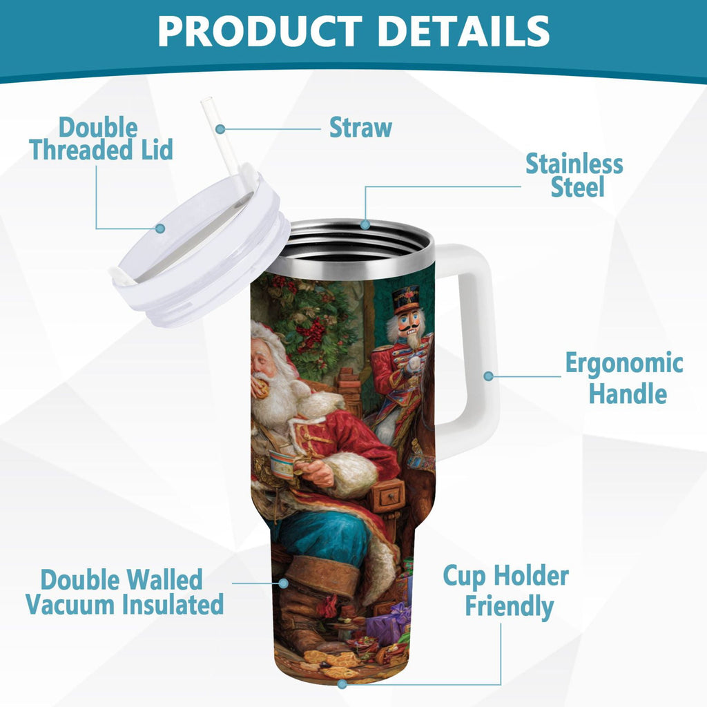 40 oz Insulated Stainless Steel Tumbler Double Wall Stainless Steel Tumbler with 2-Way Drinking Santa Eating Cookies - UMPP