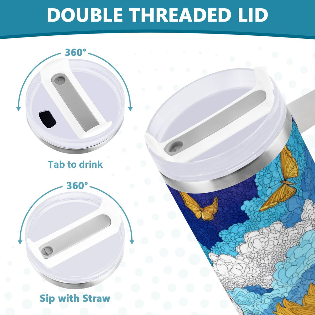 40 oz Insulated Stainless Steel Tumbler Double Wall Stainless Steel Tumbler with 2-Way Drinking Cat Lies in The Sunflowers - T6CX