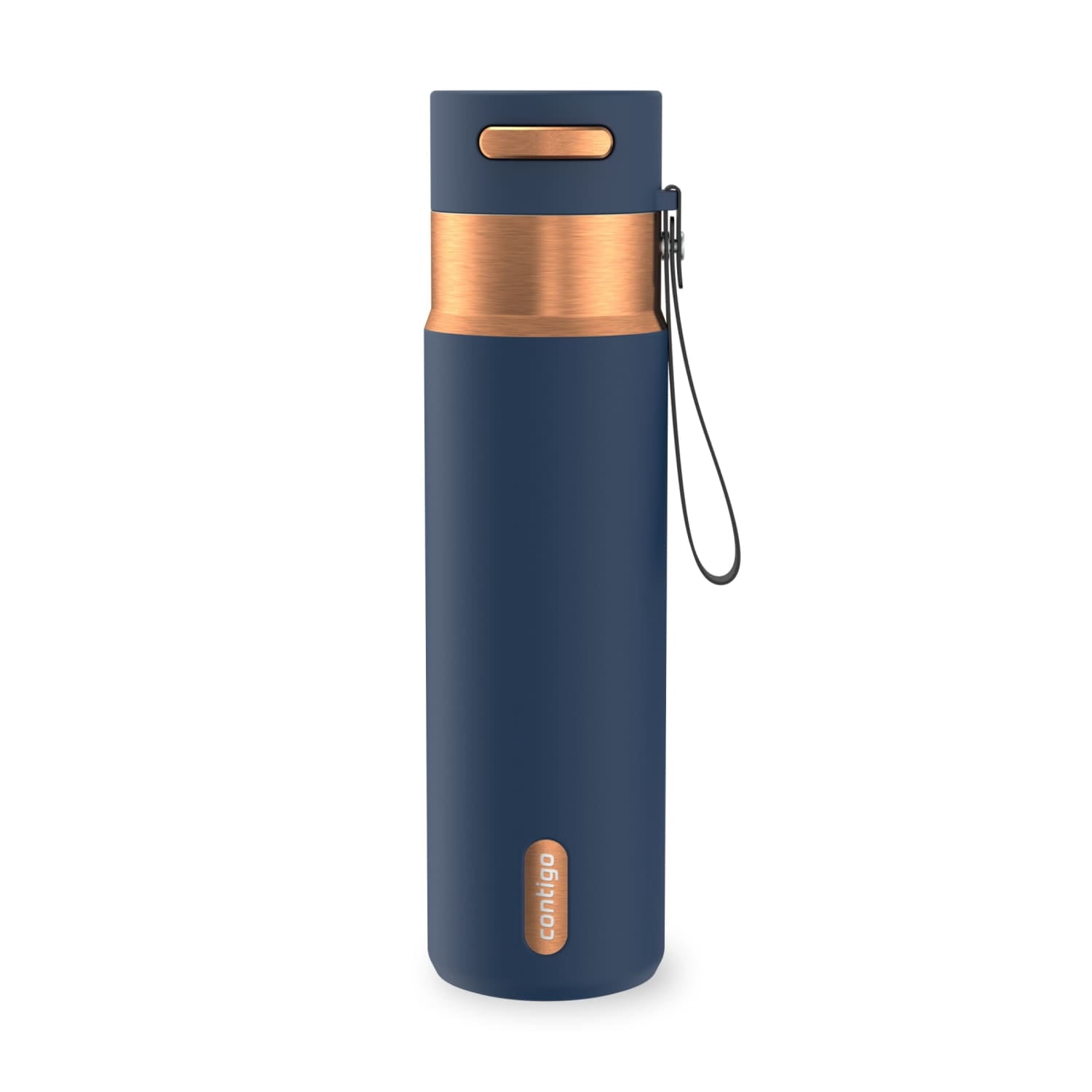 Contigo AutoSeal Leakproof Stainless Steel Reusable Water Bottle Tumbler with Carrying Strap, Cream/Champagne, 24 oz - 5WM2