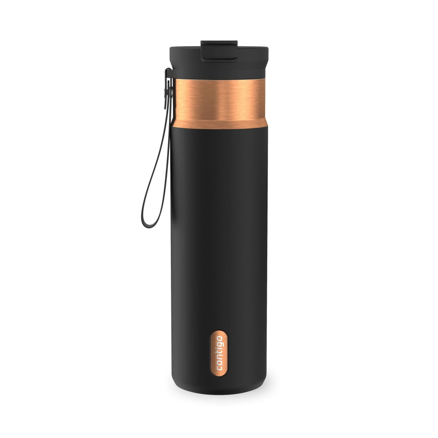 Contigo DualSip Leakproof Stainless Steel Reusable Water Bottle Tumbler with Carrying Strap, Cream/Champagne, 24 oz - O6YL