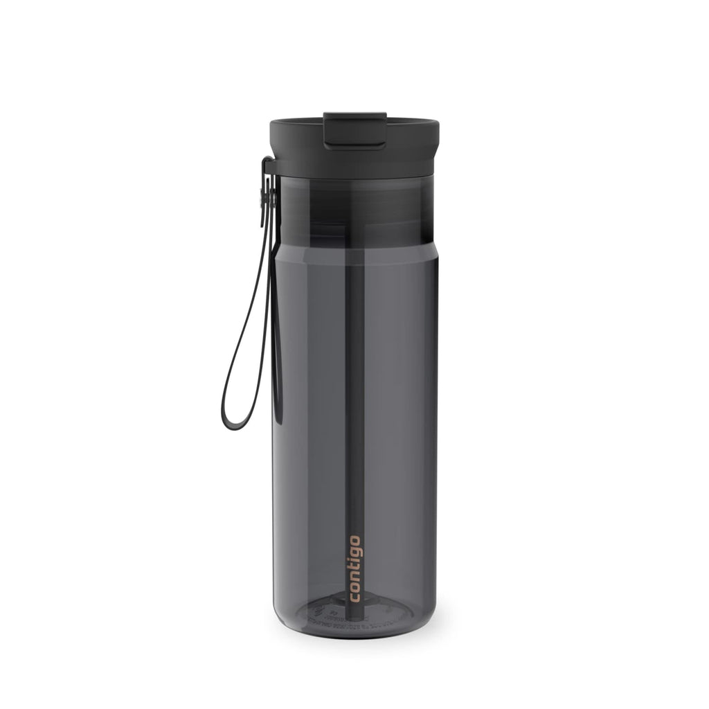 Contigo DualSip Leakproof Plastic Reusable Water Bottle with Carrying Strap, Black/Clear, 24 oz - L3VP