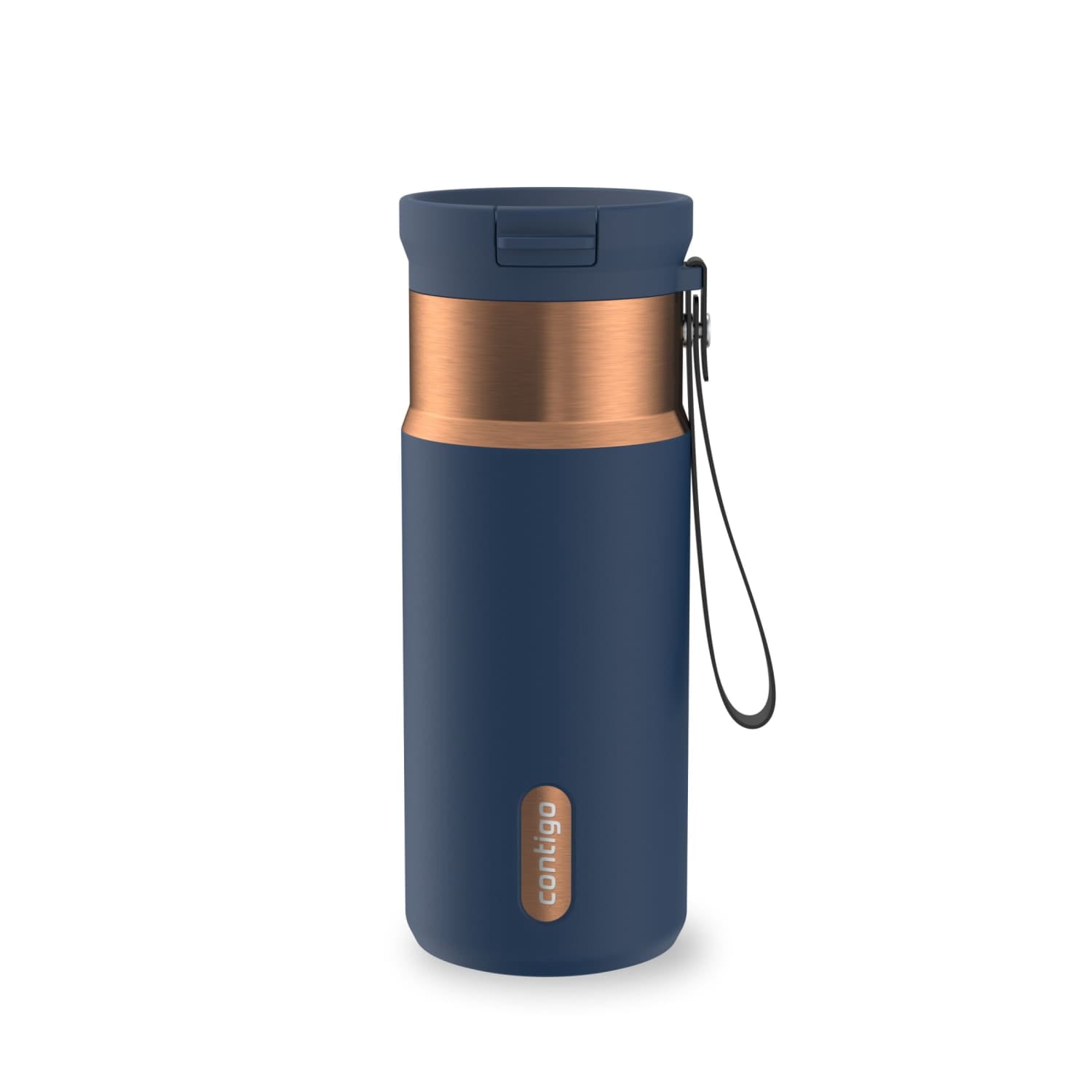 Contigo SnapSeal Leakproof Stainless Steel Reusable Water Bottle with Carrying Strap, Black/Bronze, 16 oz - 8WP9