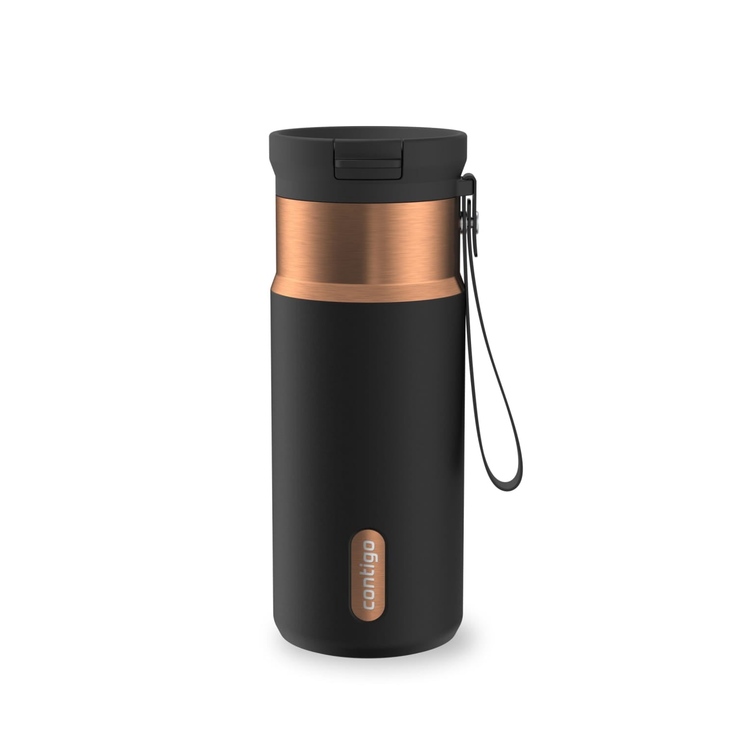 Contigo SnapSeal Leakproof Stainless Steel Reusable Water Bottle with Carrying Strap, Black/Bronze, 16 oz - 8WP9