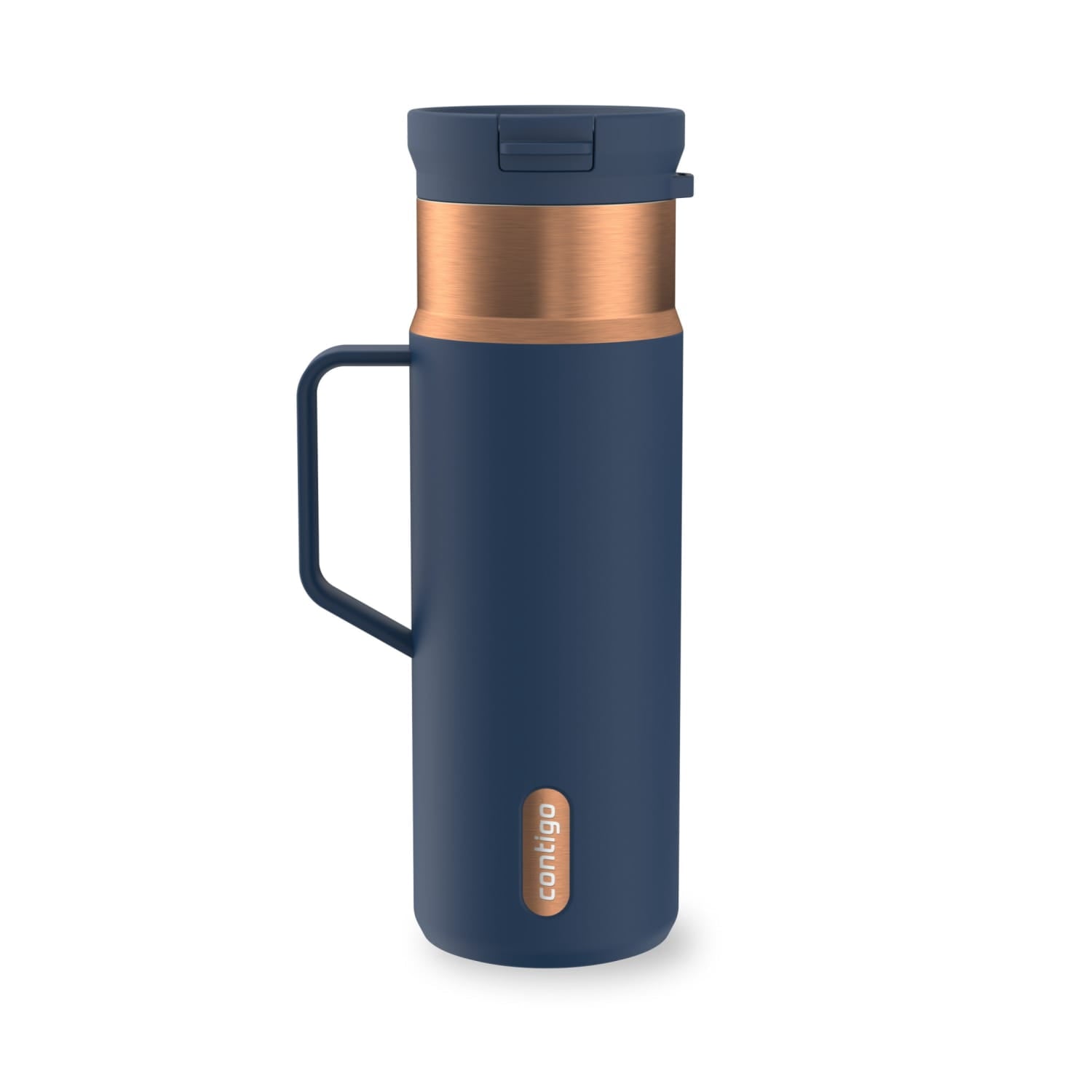 Contigo SnapSeal Leakproof Stainless Steel Reusable Water Bottle Tumbler with Side Handle, Dark Blue/Bronze, 20 oz - 784A