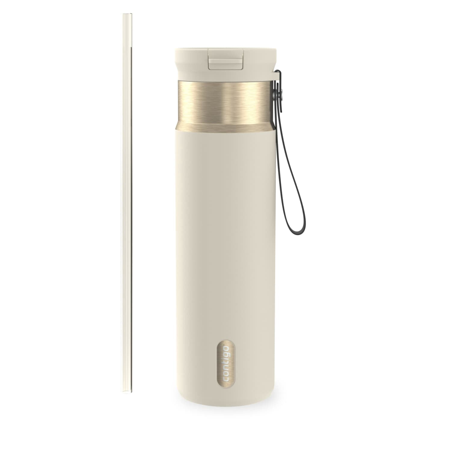 Contigo SnapSeal Leakproof Stainless Steel Reusable Water Bottle with Carrying Strap, Dark Blue/Bronze, 24 oz - B9LM