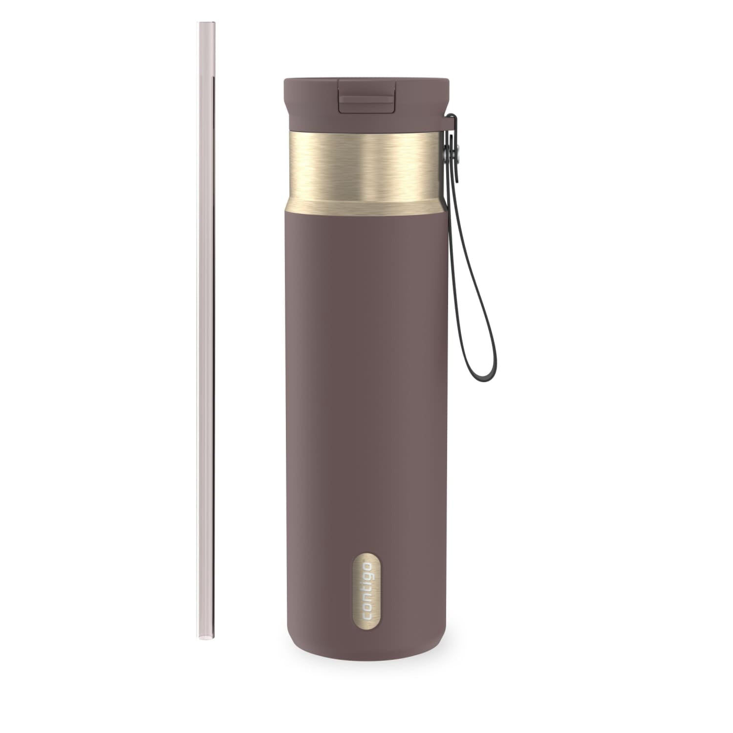 Contigo SnapSeal Leakproof Stainless Steel Reusable Water Bottle with Carrying Strap, Dark Blue/Bronze, 24 oz - B9LM