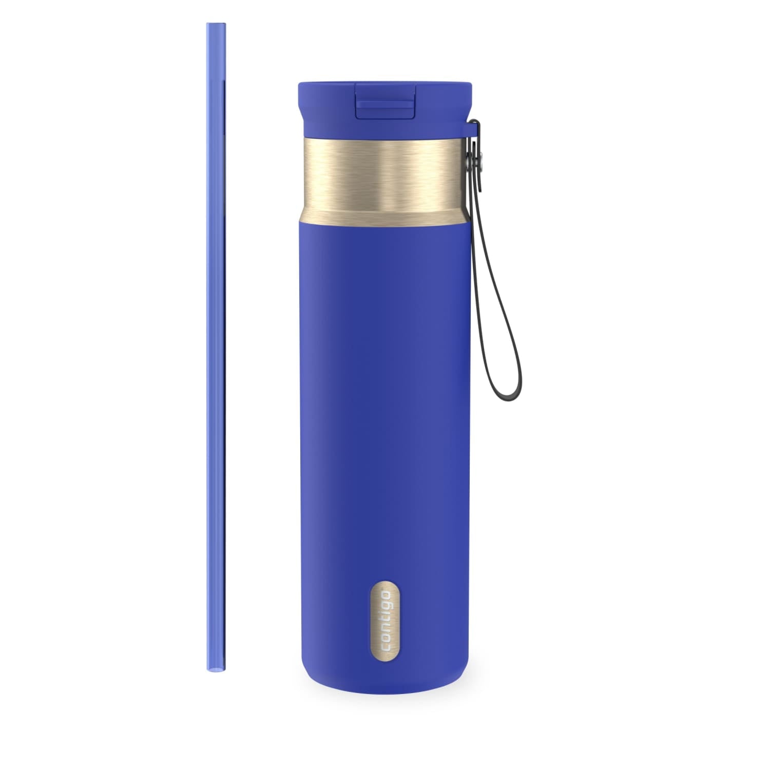 Contigo SnapSeal Leakproof Stainless Steel Reusable Water Bottle with Carrying Strap, Dark Blue/Bronze, 24 oz - B9LM