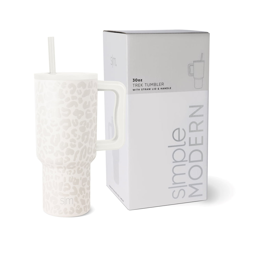 Simple Modern 30 fl oz Insulated Stainless Steel Trek Tumbler with Straw Lid | Cream Leopard - UWF6