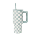 Simple Modern 30 fl oz Insulated Stainless Steel Trek Tumbler with Straw Lid | Seaglass Sage and Cream Checkmate - ON24