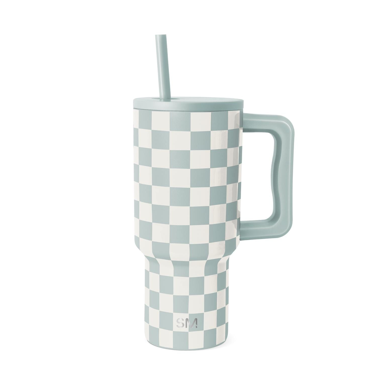 Simple Modern 30 fl oz Insulated Stainless Steel Trek Tumbler with Straw Lid | Seaglass Sage and Cream Checkmate - ON24