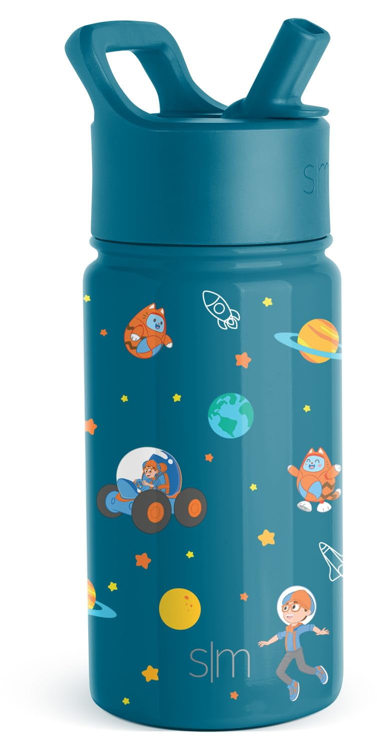 Simple Modern Blippi Kids Water Bottle with Straw Lid | Insulated Stainless Steel Reusable Tumbler for Toddlers, Girls | Summit Collection | 14oz, Blippi Space - O32G