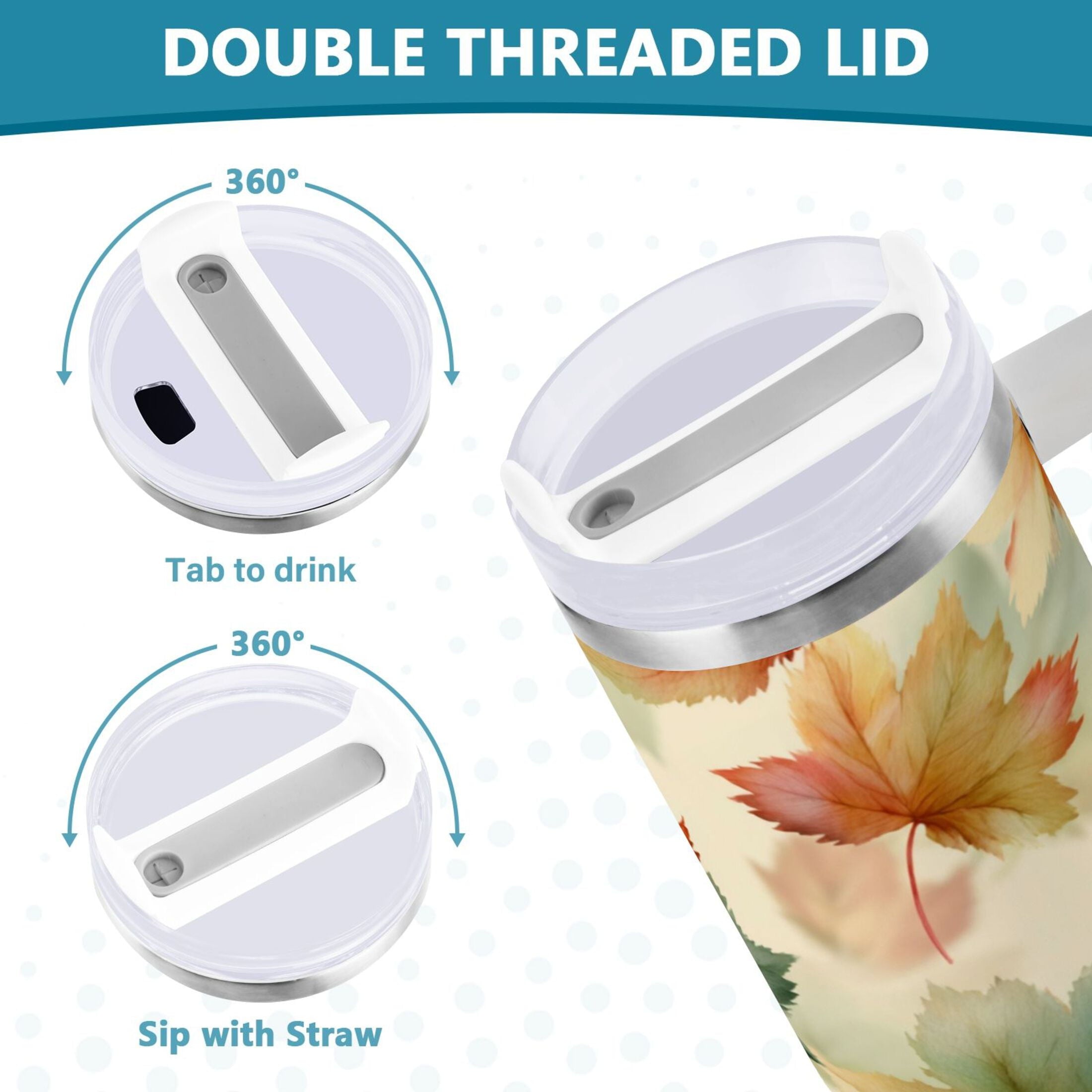 40 oz Insulated Stainless Steel Tumbler Double Wall Stainless Steel Tumbler with 2-Way Drinking Watercolor Maple Leaves Pattern - 9E9C