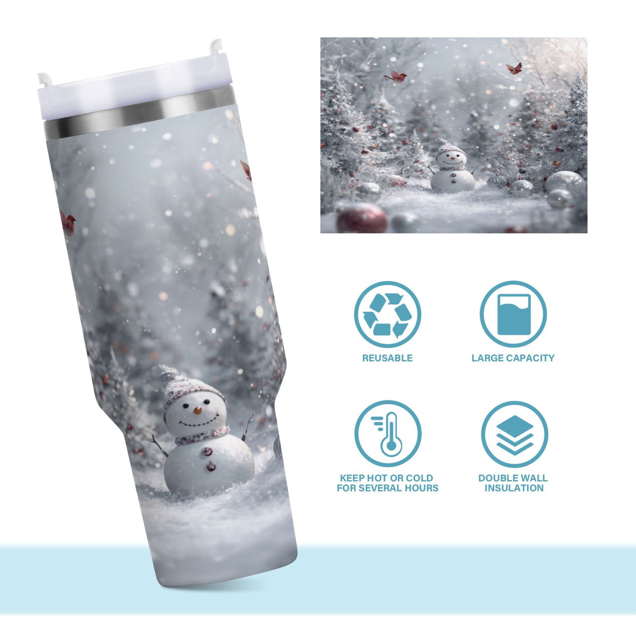 30 oz Insulated Stainless Steel Tumbler Double Wall Stainless Steel Tumbler with 2-Way Drinking Snowy Winter Landscape - E4MU