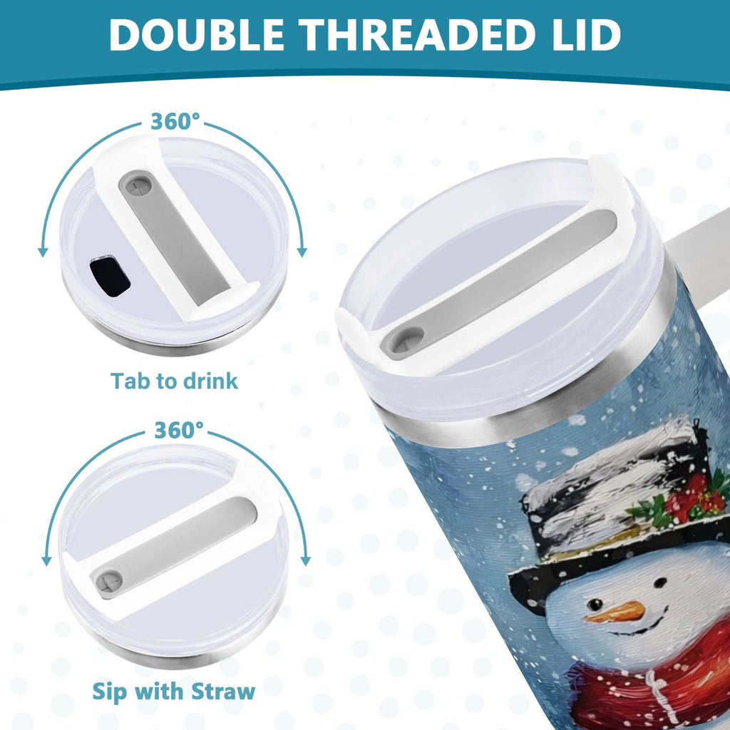 30 oz Insulated Stainless Steel Tumbler Double Wall Stainless Steel Tumbler with 2-Way Drinking Christmas Scene with Snowman - NBC0