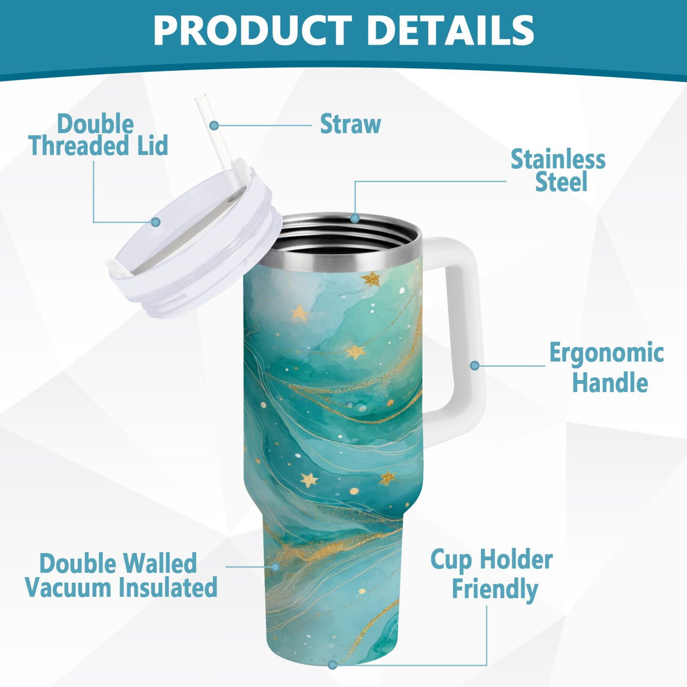 40 oz Insulated Stainless Steel Tumbler Double Wall Stainless Steel Tumbler with 2-Way Drinking Beautiful Watercolor Stars - HWQ8
