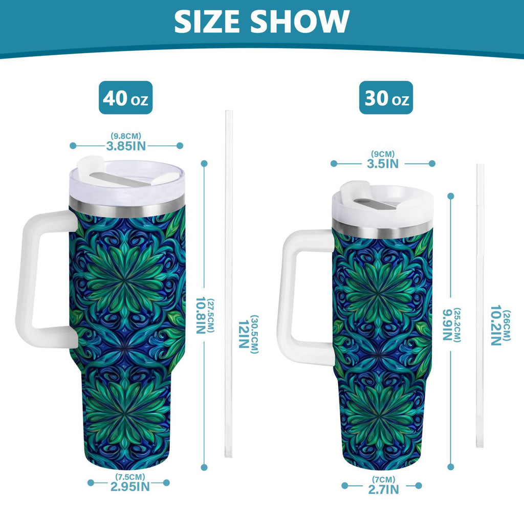 40 oz Insulated Stainless Steel Tumbler Double Wall Stainless Steel Tumbler with 2-Way Drinking Elegant Blue Traditional Patterns - VPY3