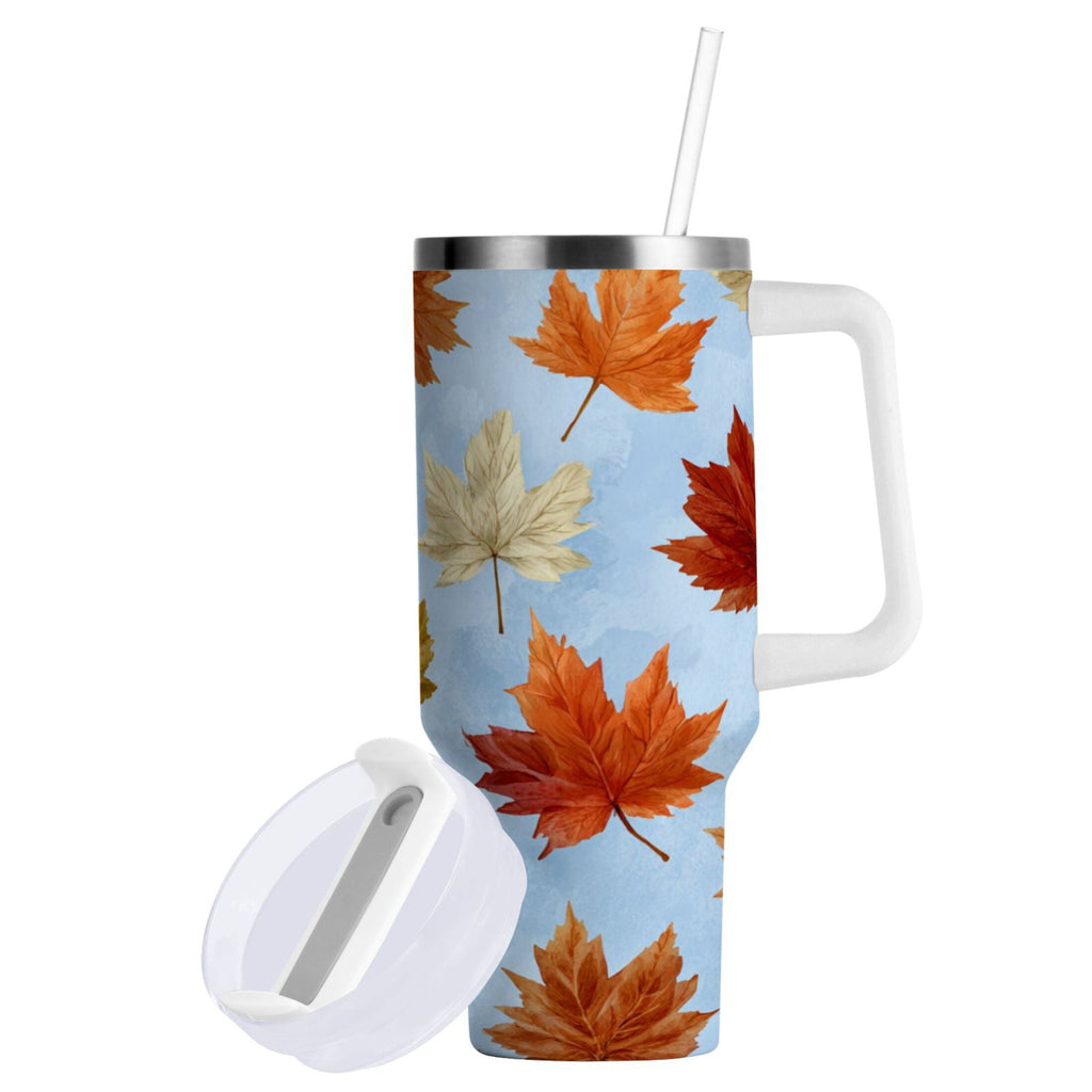 30 oz Insulated Stainless Steel Tumbler Double Wall Stainless Steel Tumbler with 2-Way Drinking Autumn Maple Leaves - T6RN