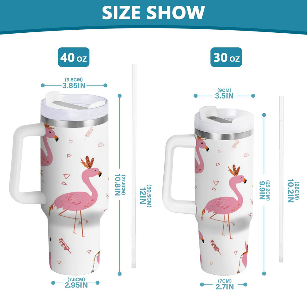 40 oz Insulated Stainless Steel Tumbler Double Wall Stainless Steel Tumbler with 2-Way Drinking Cute Pink Flamingo Pattern - 20VC