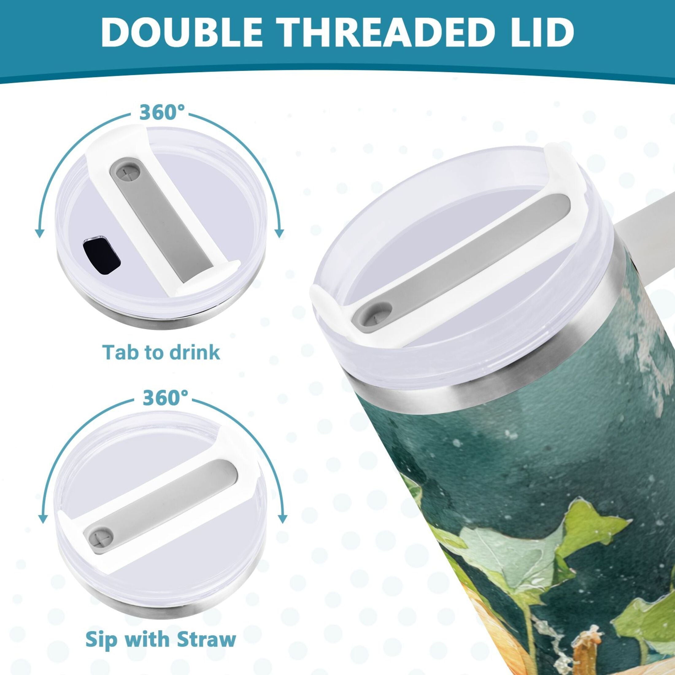 40 oz Insulated Stainless Steel Tumbler Double Wall Stainless Steel Tumbler with 2-Way Drinking Orange and White Pumpkins - P3HQ