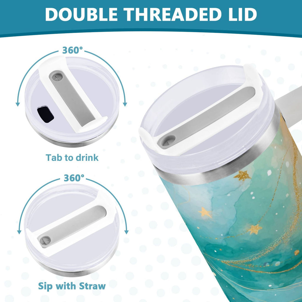 40 oz Insulated Stainless Steel Tumbler Double Wall Stainless Steel Tumbler with 2-Way Drinking Beautiful Watercolor Stars - HWQ8