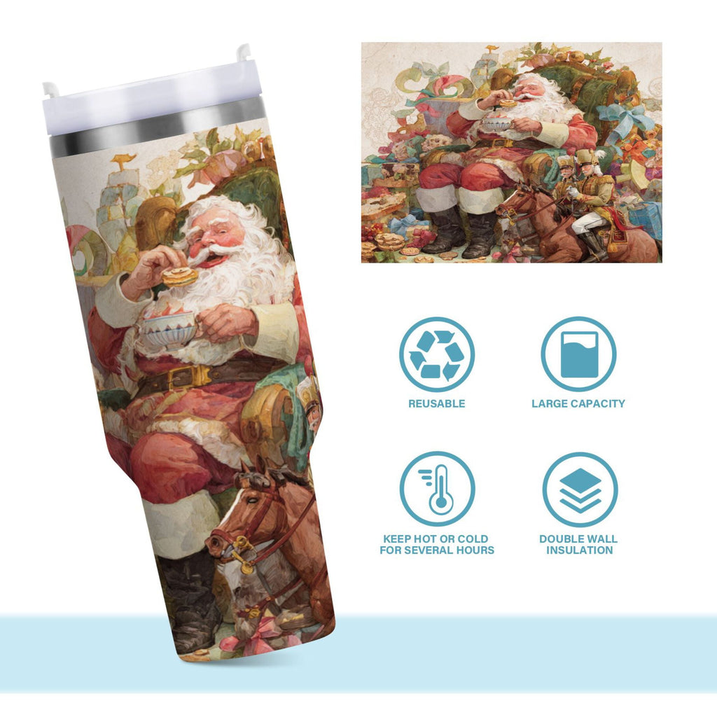 30 oz Insulated Stainless Steel Tumbler Double Wall Stainless Steel Tumbler with 2-Way Drinking Santa Claus Sitting in Chair - G4W6