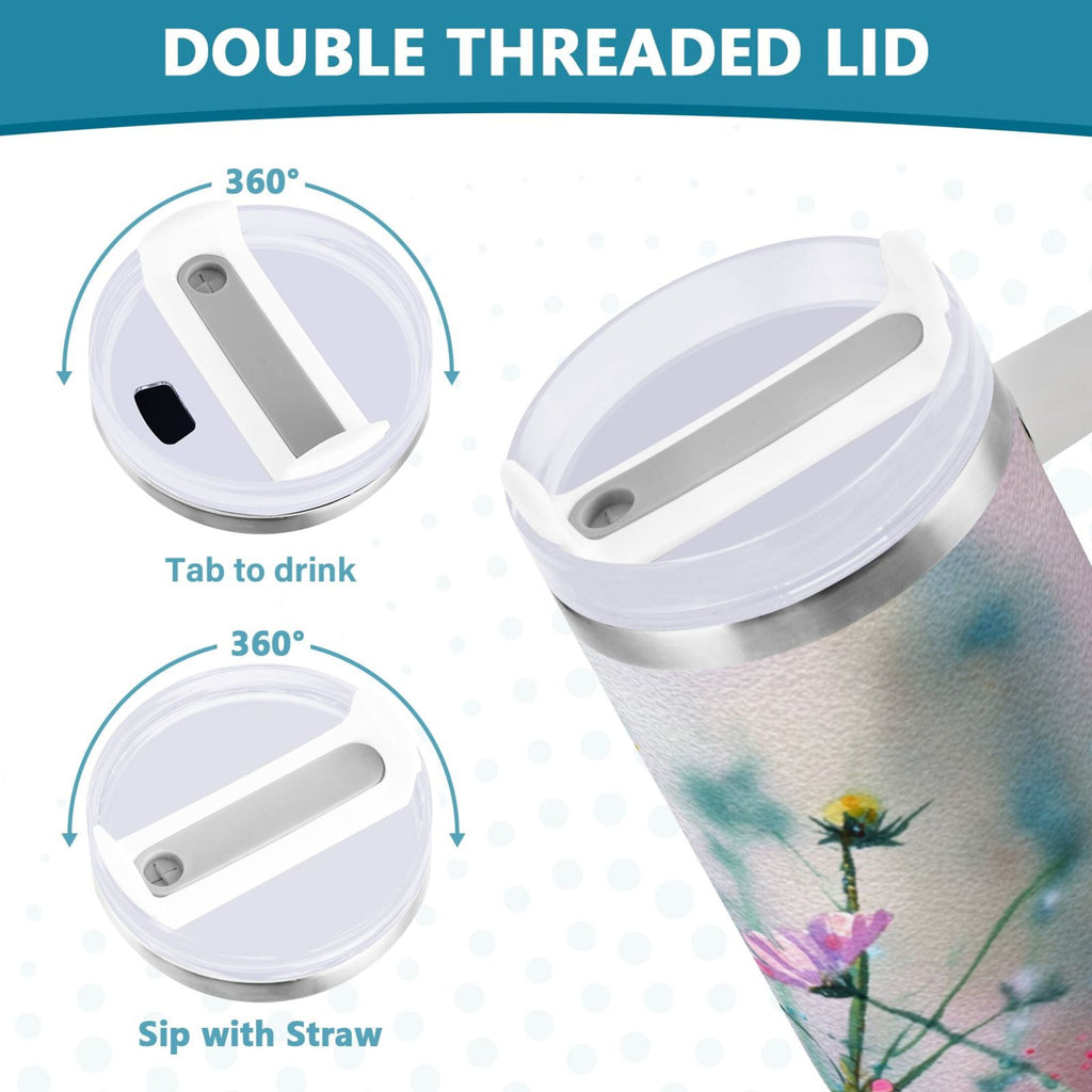 40 oz Insulated Stainless Steel Tumbler Double Wall Stainless Steel Tumbler with 2-Way Drinking Abstract Wildflowers - E6IR