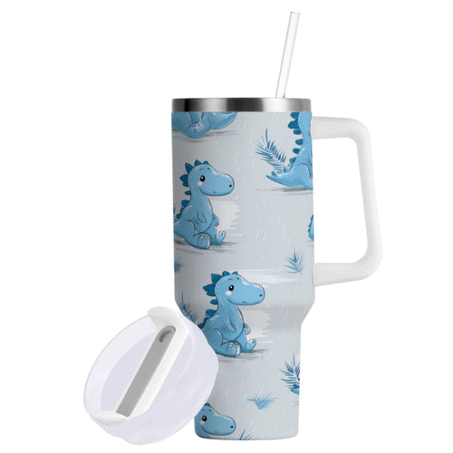 30 oz Insulated Stainless Steel Tumbler Double Wall Stainless Steel Tumbler with 2-Way Drinking Cartoon Blue Dinosaurs - 9G22