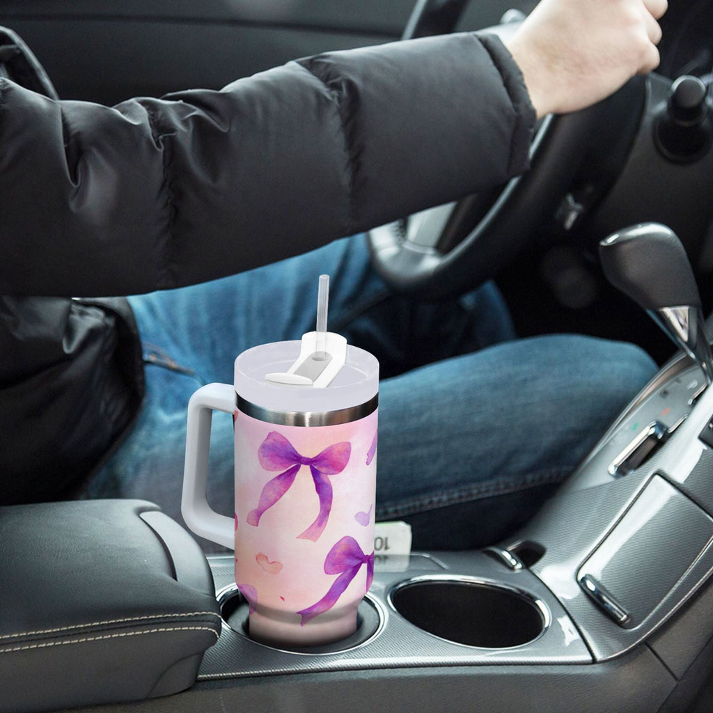 30 oz Insulated Stainless Steel Tumbler Double Wall Stainless Steel Tumbler with 2-Way Drinking Watercolor Purple Bows - MCPD