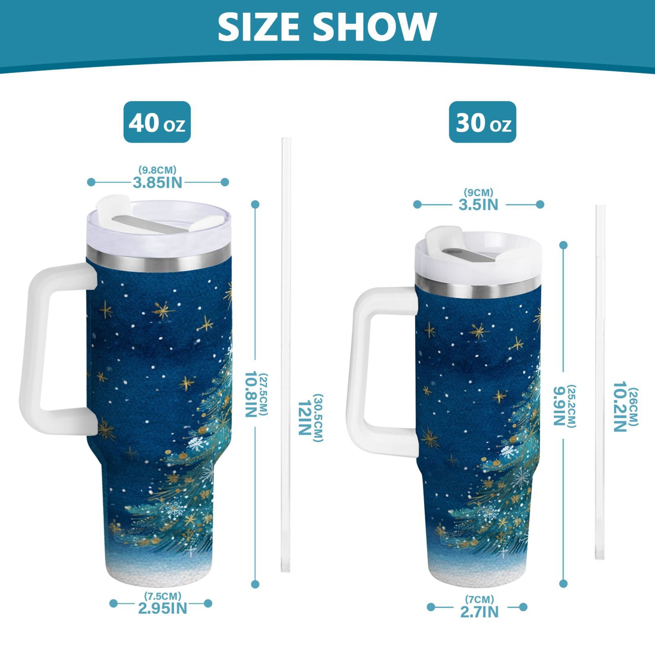 40 oz Insulated Stainless Steel Tumbler Double Wall Stainless Steel Tumbler with 2-Way Drinking Watercolor Christmas Tree - K5KR