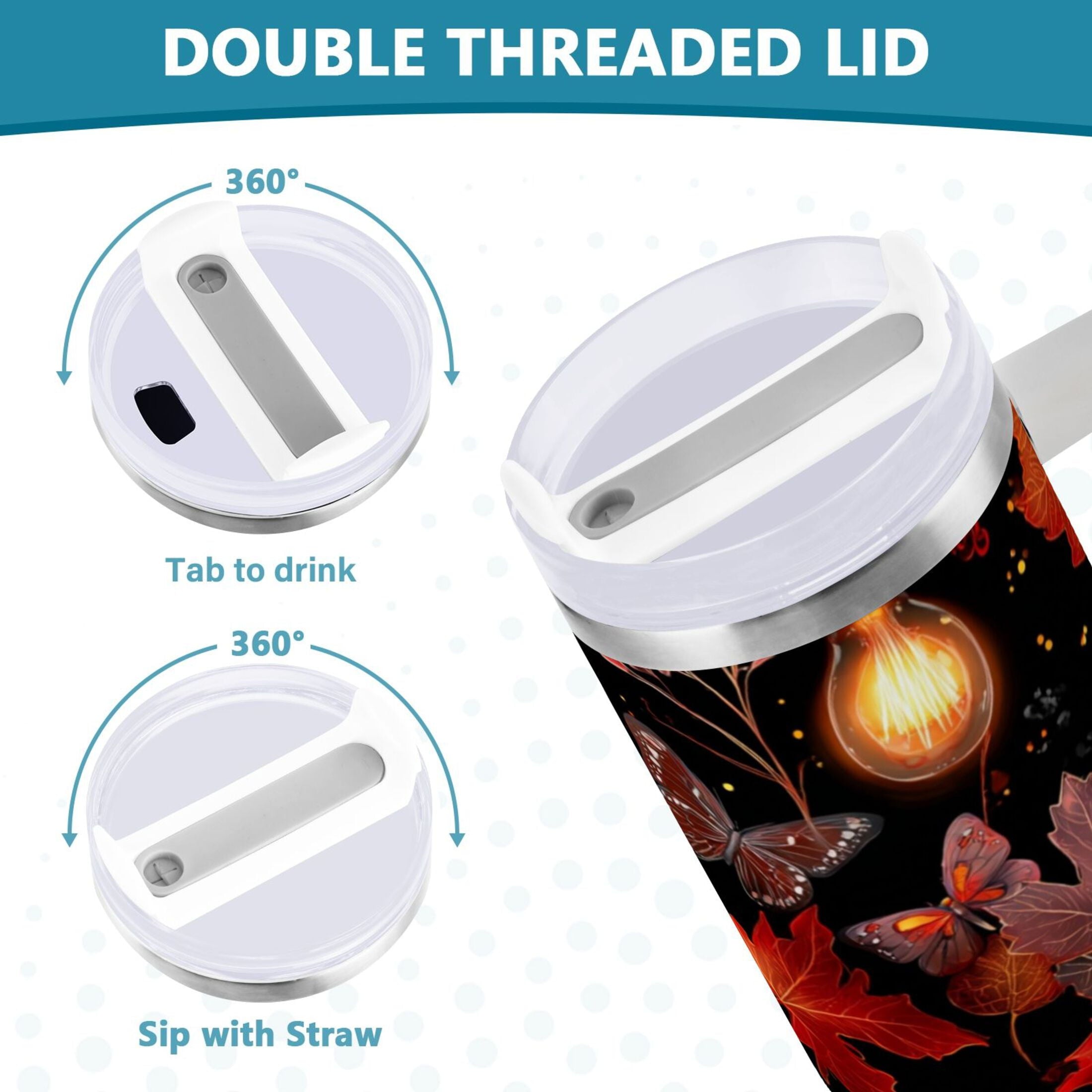 40 oz Insulated Stainless Steel Tumbler Double Wall Stainless Steel Tumbler with 2-Way Drinking Light Bulbs and Maple Leaves - XTRY