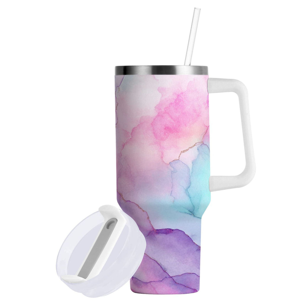 30 oz Insulated Stainless Steel Tumbler Double Wall Stainless Steel Tumbler with 2-Way Drinking Pastel Pink Marble Texture - TAFF