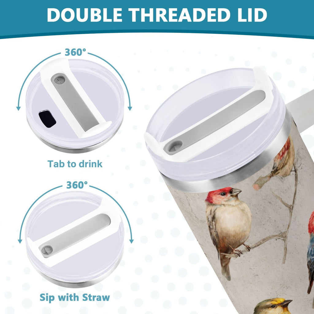 40 oz Insulated Stainless Steel Tumbler Double Wall Stainless Steel Tumbler with 2-Way Drinking Birds Pattern - 8GJU