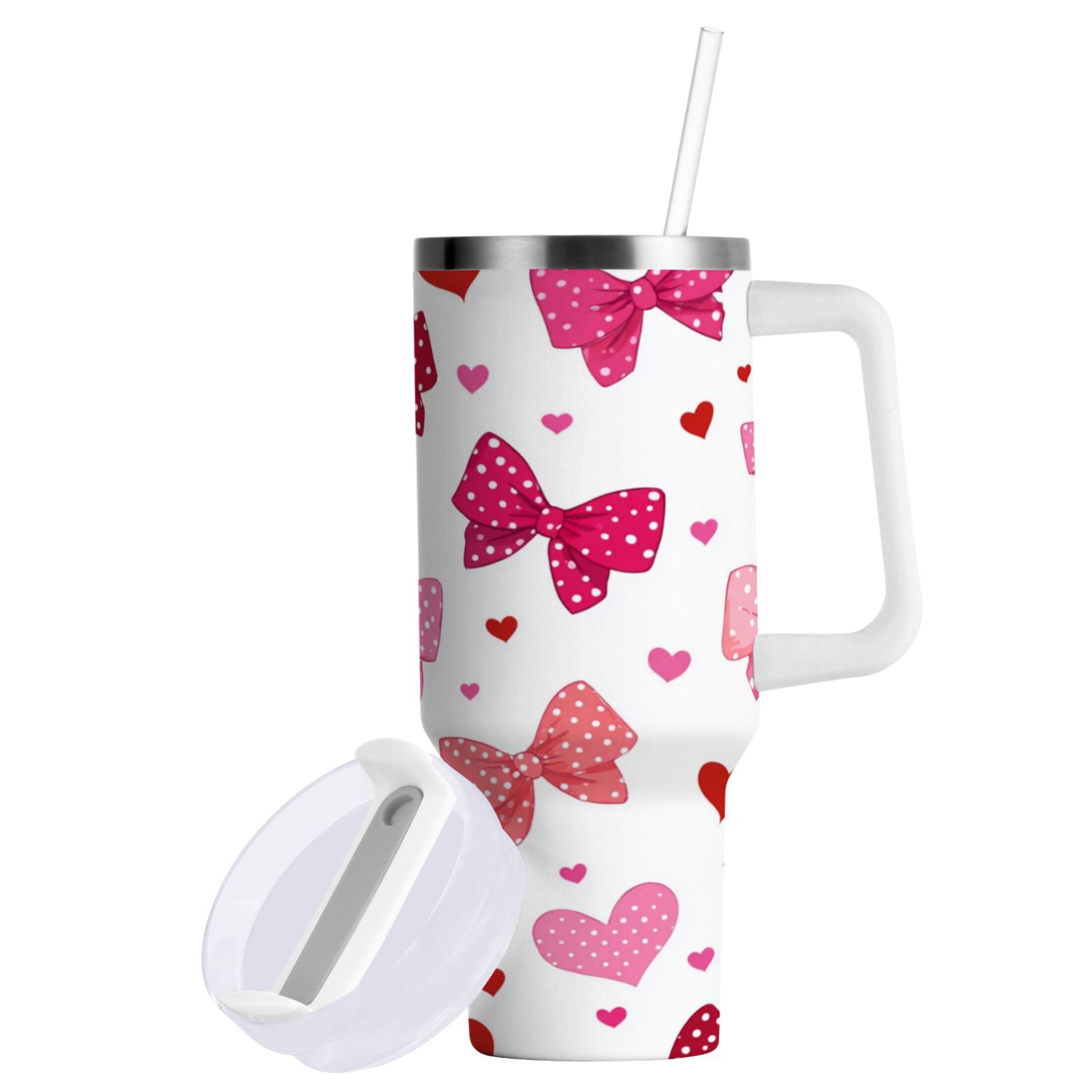30 oz Insulated Stainless Steel Tumbler Double Wall Stainless Steel Tumbler with 2-Way Drinking Red and Pink Bows - FP4C