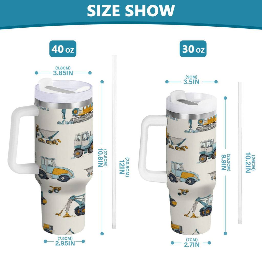 30 oz Insulated Stainless Steel Tumbler Double Wall Stainless Steel Tumbler with 2-Way Drinking Engineering Vehicle Pattern - 5GC0
