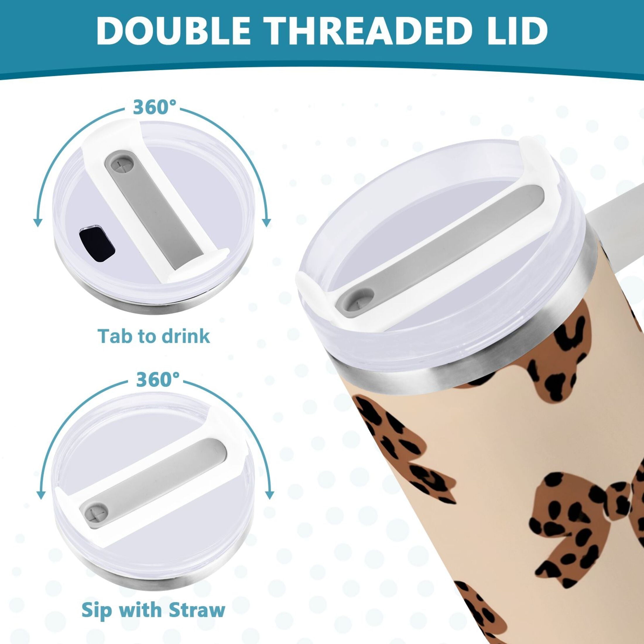 30 oz Insulated Stainless Steel Tumbler Double Wall Stainless Steel Tumbler with 2-Way Drinking Cute Brown Bow - C1BJ
