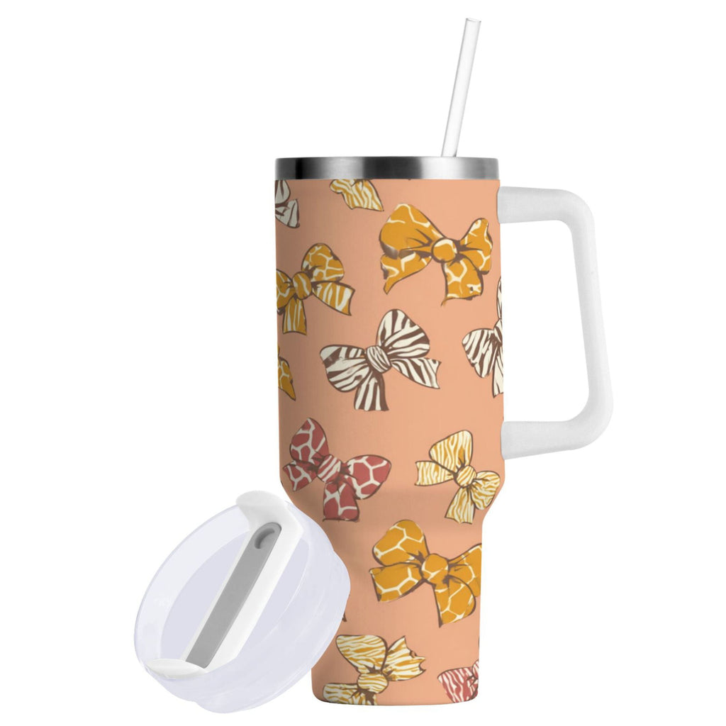 40 oz Insulated Stainless Steel Tumbler Double Wall Stainless Steel Tumbler with 2-Way Drinking Cute Animal Print Bows - BNHY