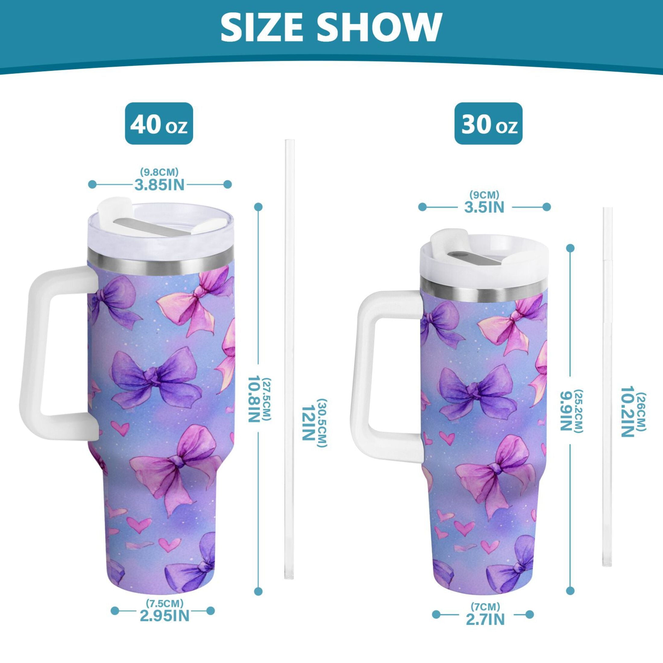 30 oz Insulated Stainless Steel Tumbler Double Wall Stainless Steel Tumbler with 2-Way Drinking Watercolor Bows Pattern - Y4UM
