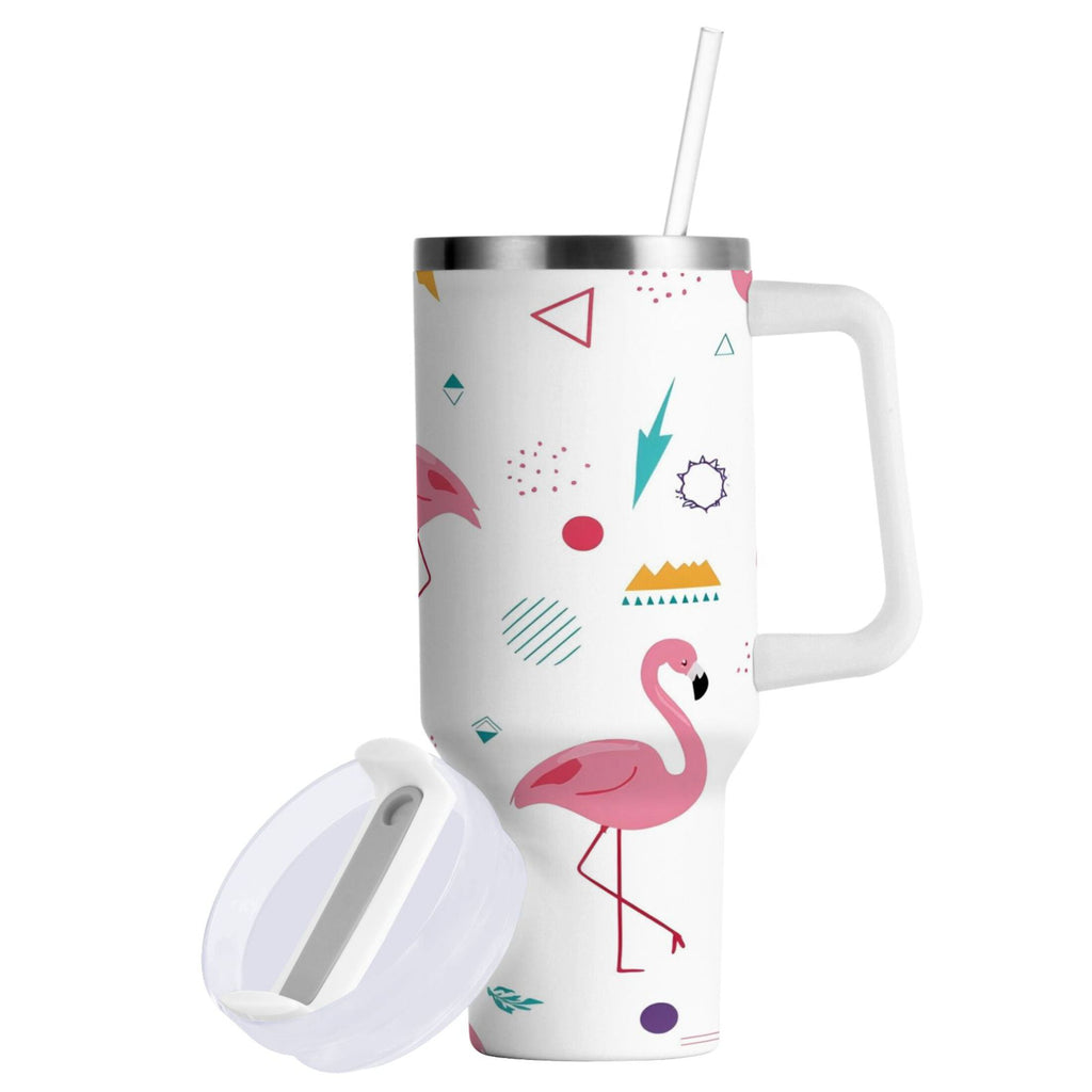 40 oz Insulated Stainless Steel Tumbler Double Wall Stainless Steel Tumbler with 2-Way Drinking Cute Flamingo Pattern - VJRE
