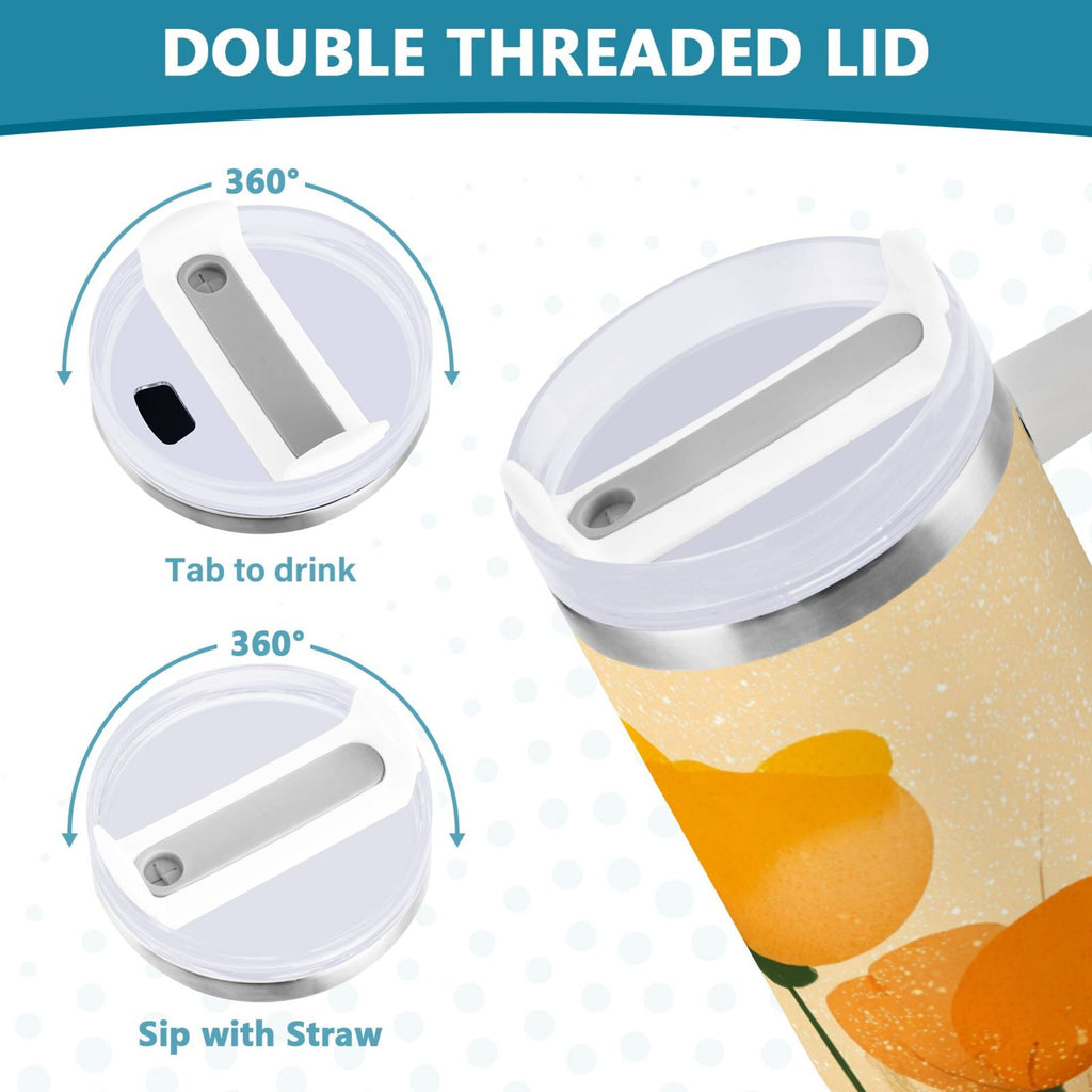 30 oz Insulated Stainless Steel Tumbler Double Wall Stainless Steel Tumbler with 2-Way Drinking Yellow Flowers on The Grass - B2XW
