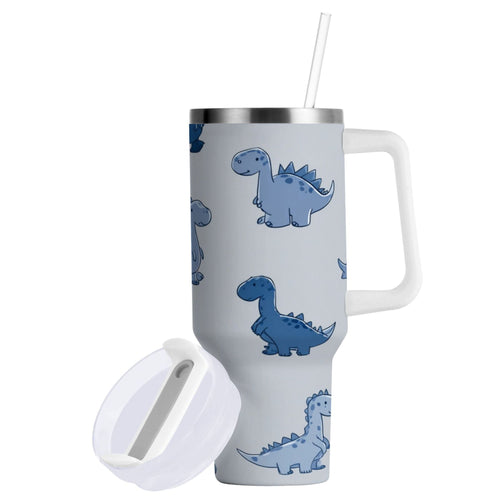 30 oz Insulated Stainless Steel Tumbler Double Wall Stainless Steel Tumbler with 2-Way Drinking Cute Blue Dinosaurs - E369
