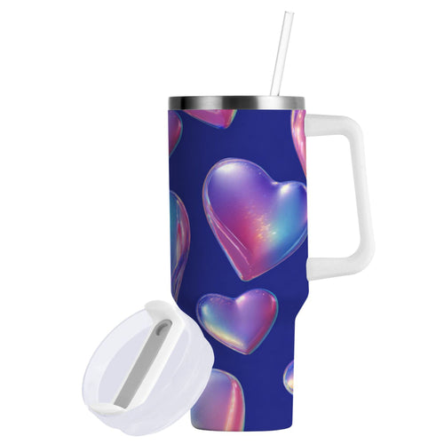 30 oz Insulated Stainless Steel Tumbler Double Wall Stainless Steel Tumbler with 2-Way Drinking Pink-purple Hearts - RRFC