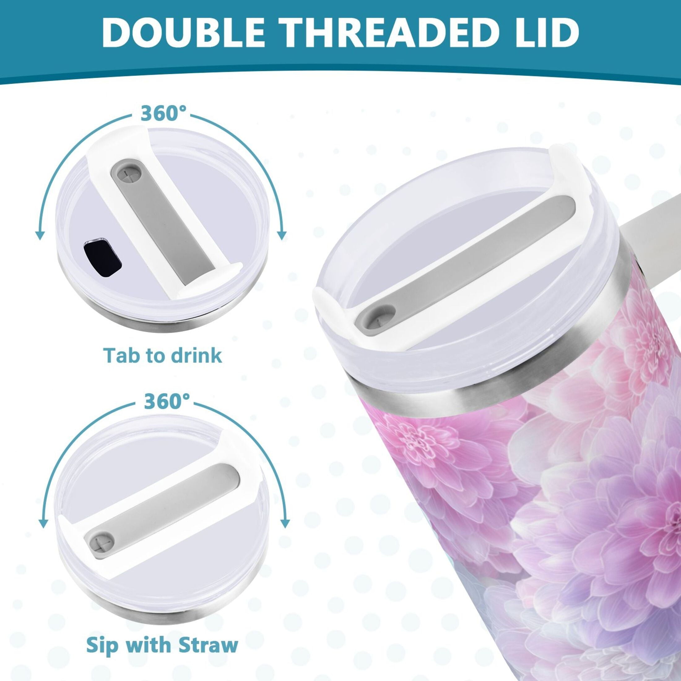 30 oz Insulated Stainless Steel Tumbler Double Wall Stainless Steel Tumbler with 2-Way Drinking Cute Pastel Watercolor Floral - 3IDJ