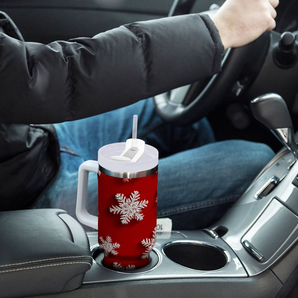 30 oz Insulated Stainless Steel Tumbler Double Wall Stainless Steel Tumbler with 2-Way Drinking Red and White Snowflakes - X70U