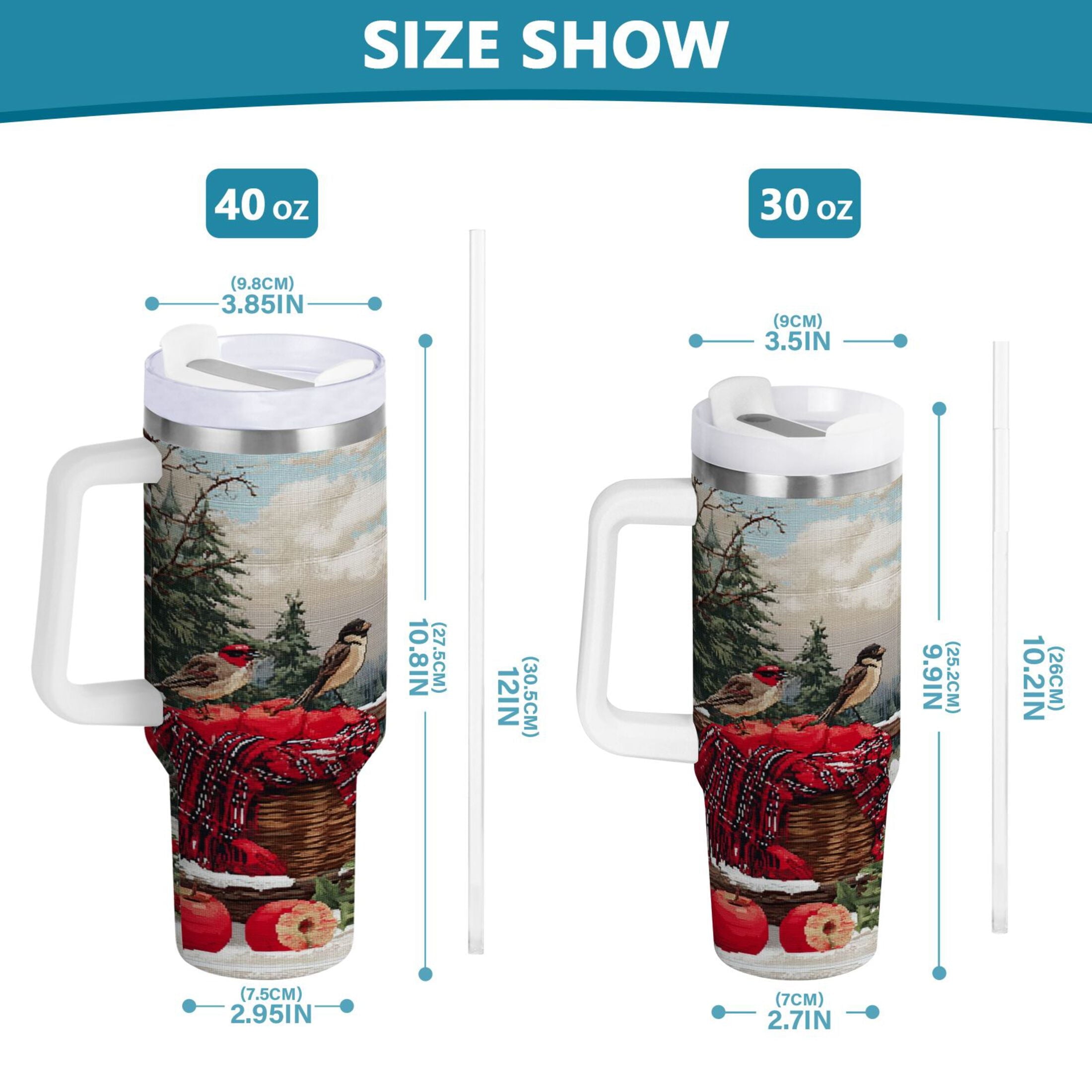 30 oz Insulated Stainless Steel Tumbler Double Wall Stainless Steel Tumbler with 2-Way Drinking Apples and Baskets - 3P4R