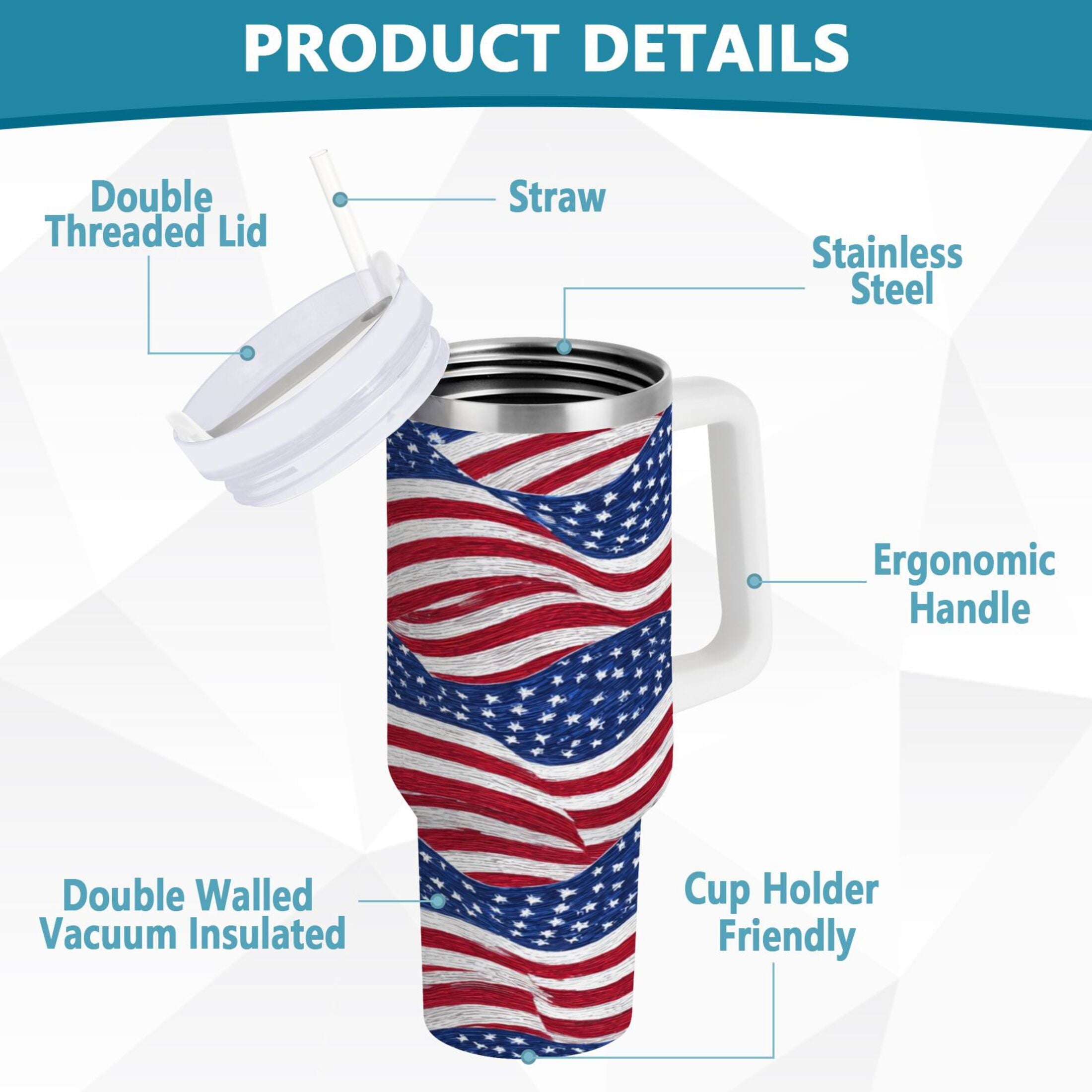 30 oz Insulated Stainless Steel Tumbler Double Wall Stainless Steel Tumbler with 2-Way Drinking Flags Wave Pattern - 4TVK