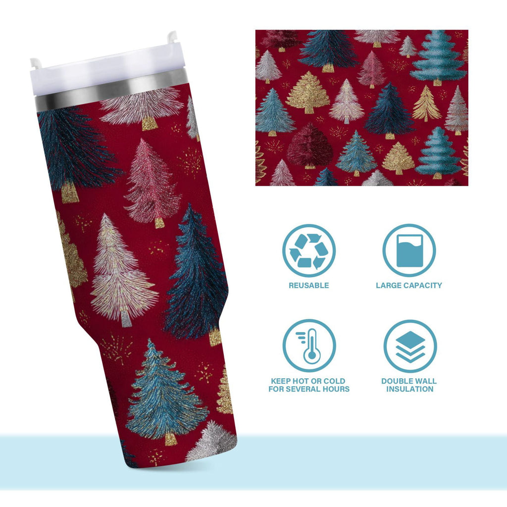 30 oz Insulated Stainless Steel Tumbler Double Wall Stainless Steel Tumbler with 2-Way Drinking Stylized Christmas Trees - KAJ6